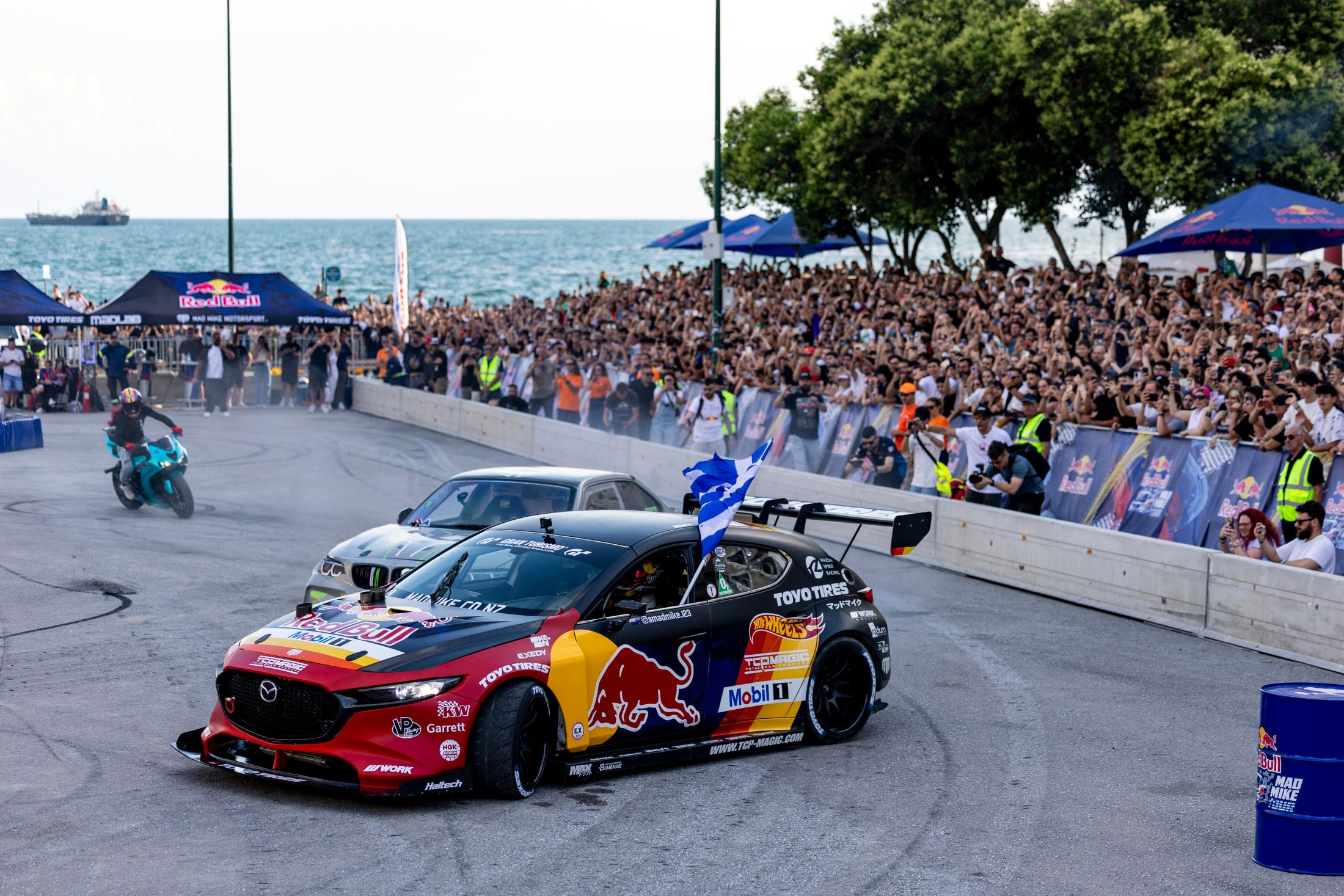 Toyo Tires branded MAZDA driftcar on a drift track